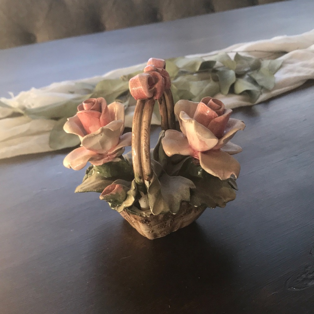 Vintage Italian Ceramic Capodimonte Rose Basket